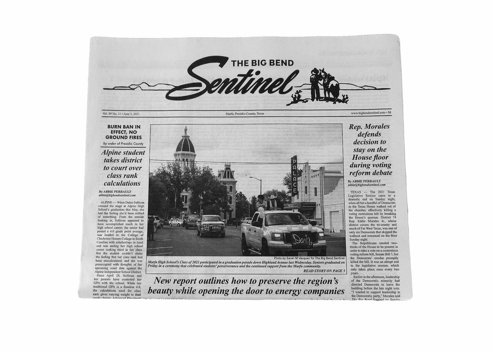 
                  
                    Cover of the Big Bend Sentinel Newspaper
                  
                